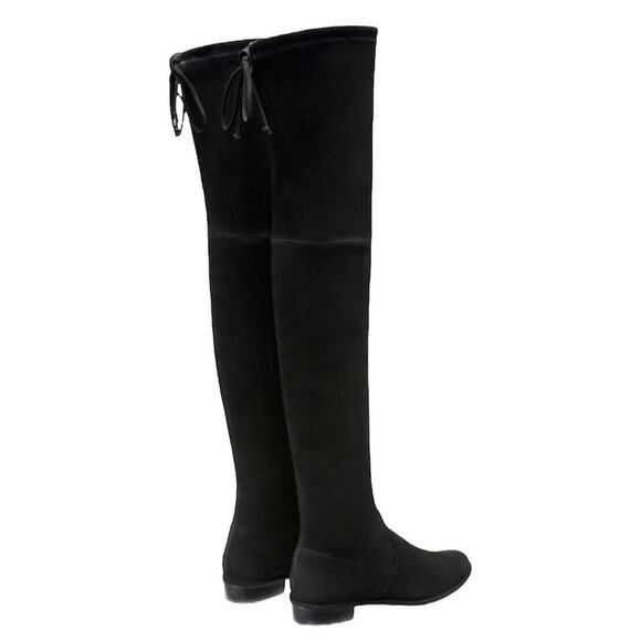 Stuart Weitzman Black Suede Lowland Over-The-Knee Flat Heel Lace up Boots 7 - Picture 2 of 16